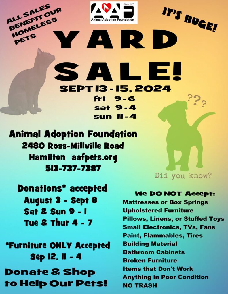 Animal Adoption Foundation Yard Sale: Save the Dates