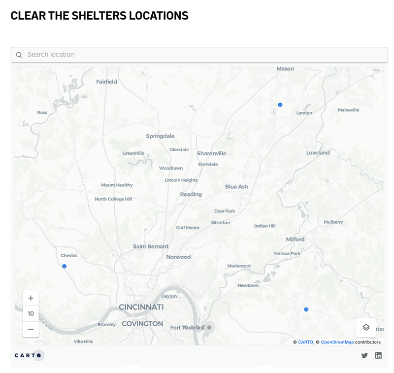 CLEAR THE SHELTERS LOCATIONS 